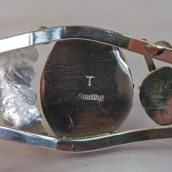 Vintage Navajo Sterling Silver Cuff Bracelet–Signed “T Sterling”–Lapis Lazuli - Picture 4 of 8